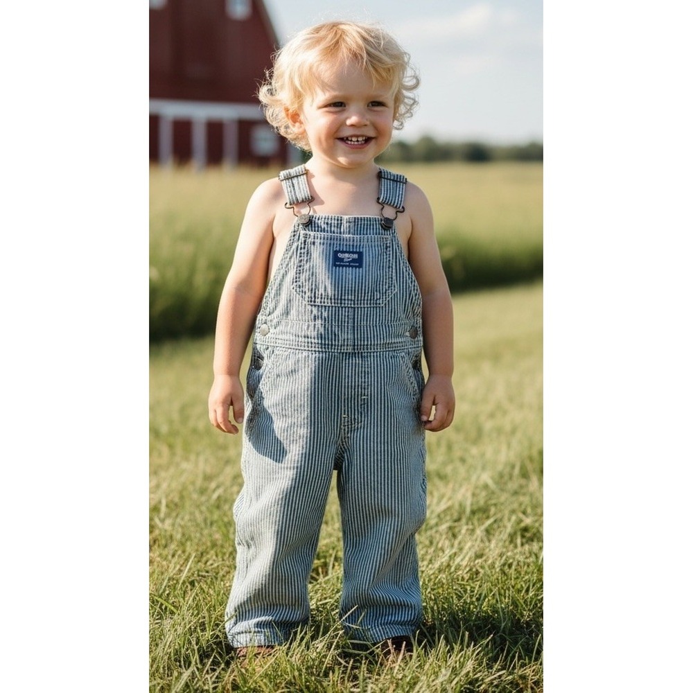 OshKosh B'Gosh 12 M Hickory Stripe Railroad Bib Overalls Toddler Engineer Denim